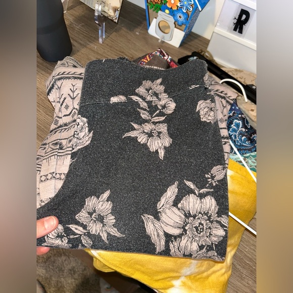 Boho Floral Black and Cream flare bell bottom Women's Pants cotton - Picture 6 of 8